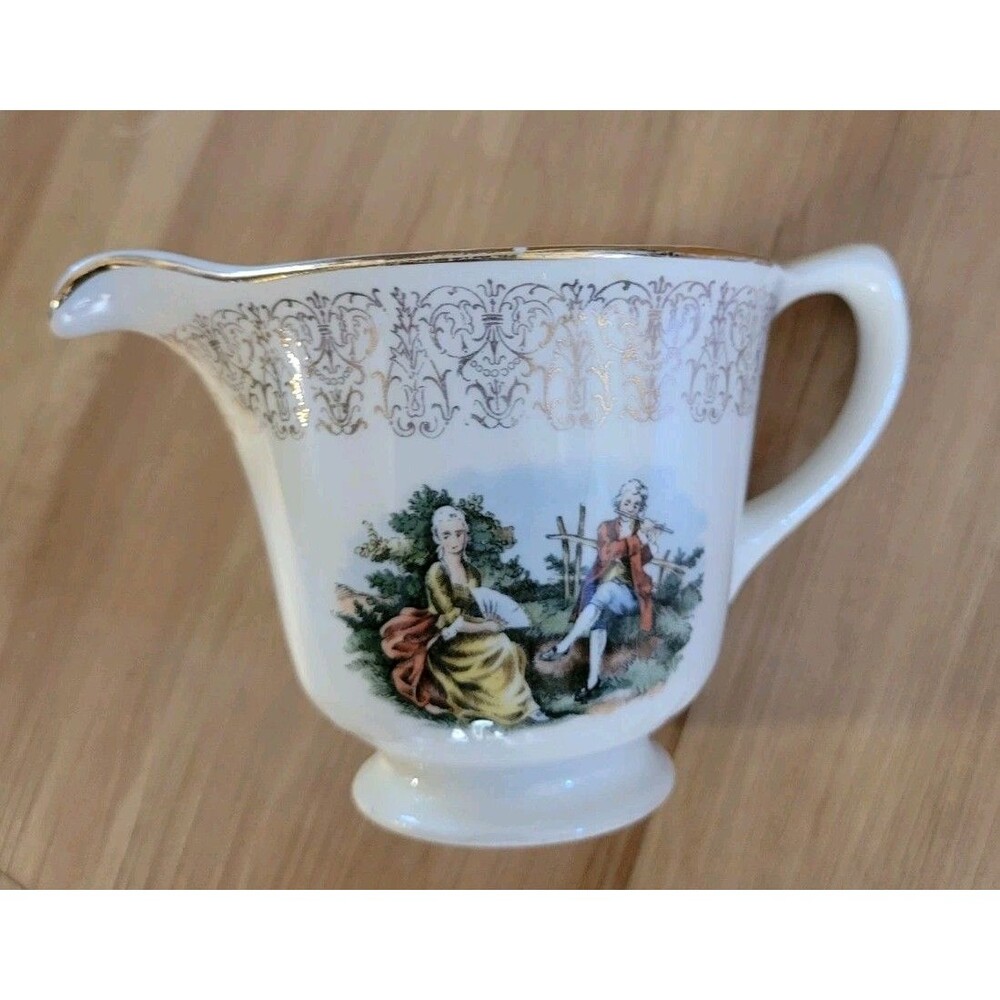Vintage Homer Laughlin Courting Couple Creamer  Gold Trim Colonial USA